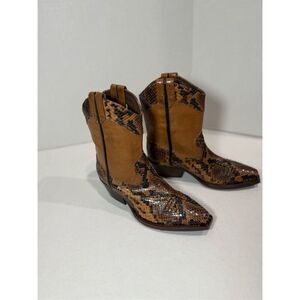 New Vic Matie Brown Snake Skin Short Cowgirl Boots Size 36 EU (US 6)